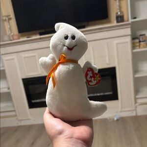 TY Ghost Plush with Bright Orange Ribbon